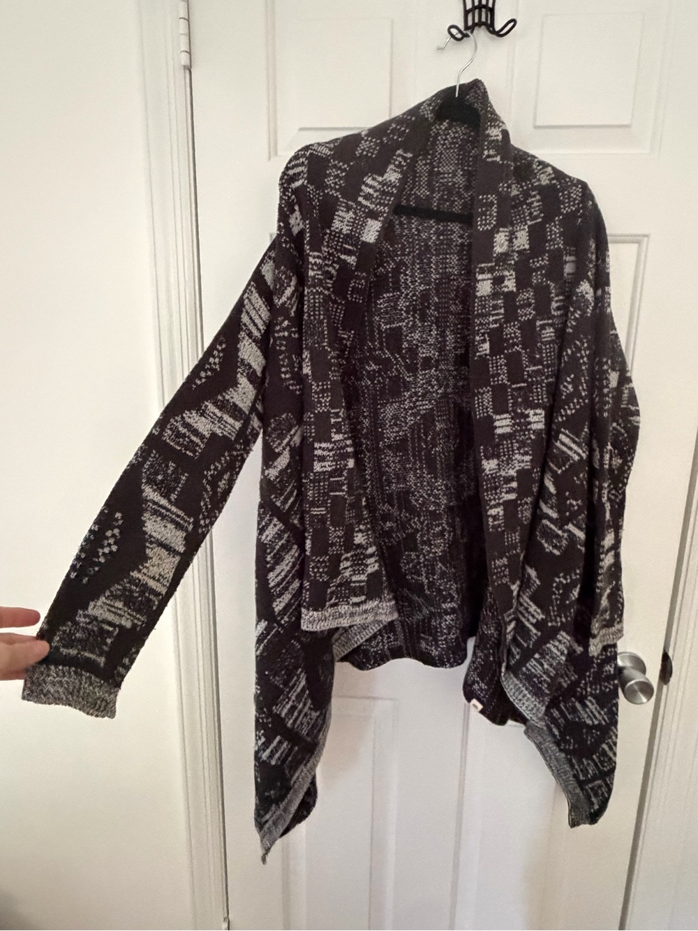 Rip Curl Black & Gray Open-Front Patterned Cardigan